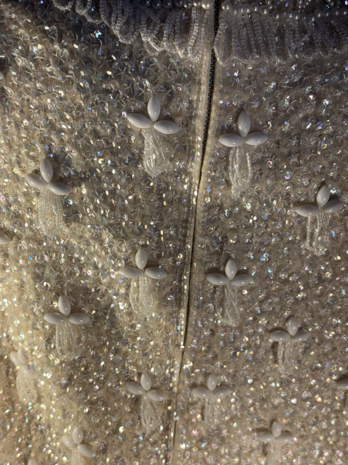 Vintage 60s Wool Marco Polo Sequins Beads Cocktail Party Deco Top Black Mod 42″