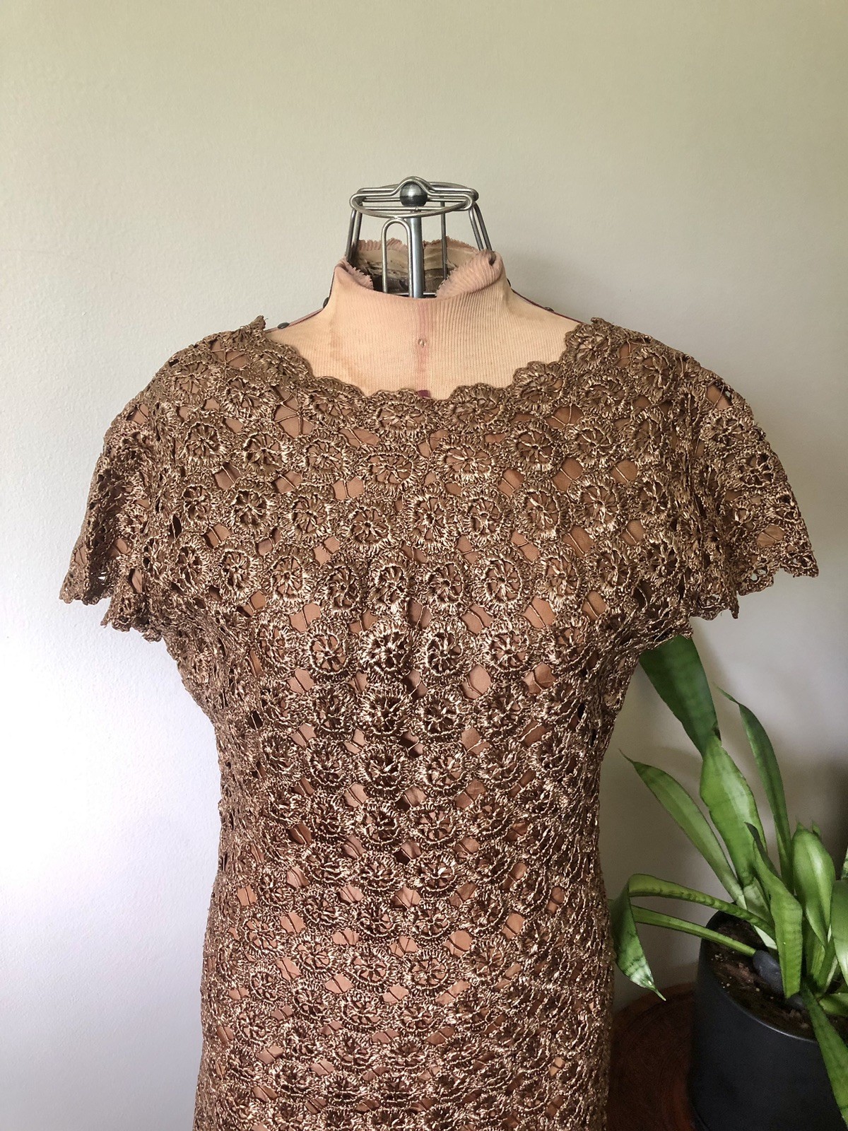 Vintage Italian Woven Raffia Latte Brown Dress