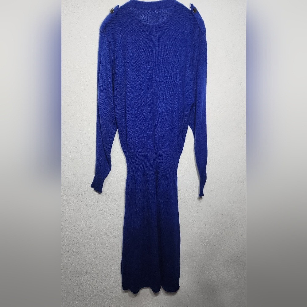 Vintage Darian Cobalt Blue Knit Dress Gold Button Detail