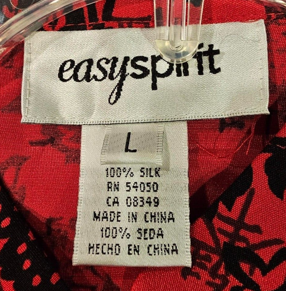 VINTAGE EASY SPIRIT SZ Large Red Asian Themed Floral BLOUSE 100% SILK NWT