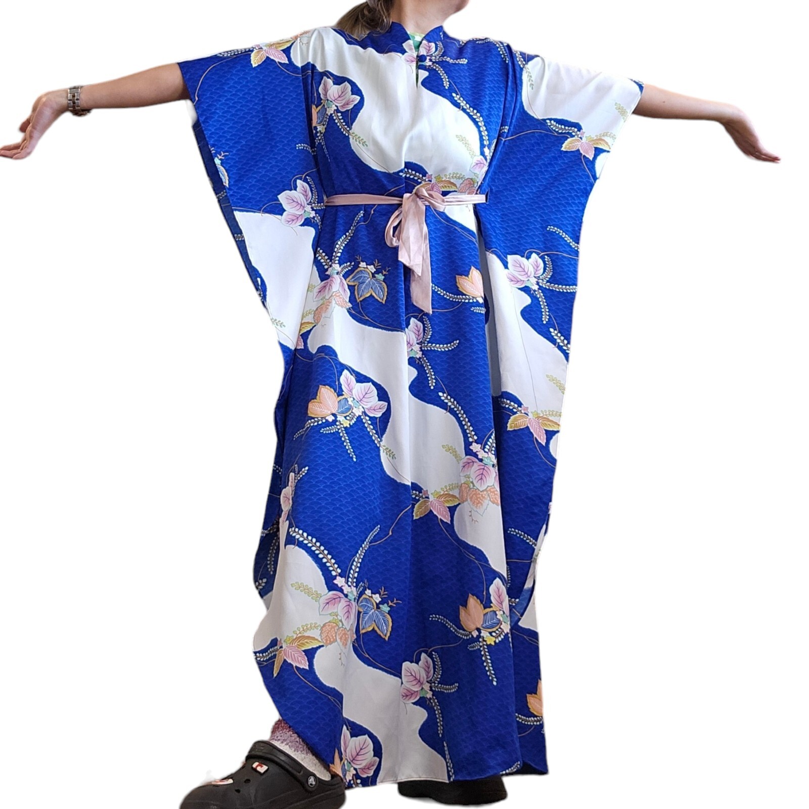 Vintage 60s Waltah Clarke’s M Hawaiian Asian Inspired Floral Muumuu Maxi Dress