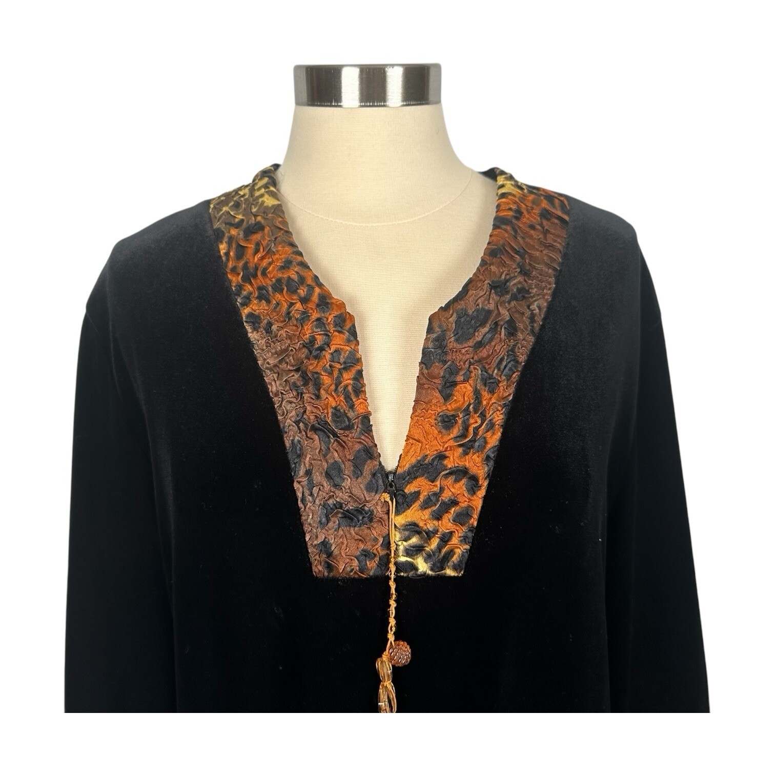 Diamond Tea Kaftan Robe Womens Large Black Velvet Long Whimsygoth Boho Vintage