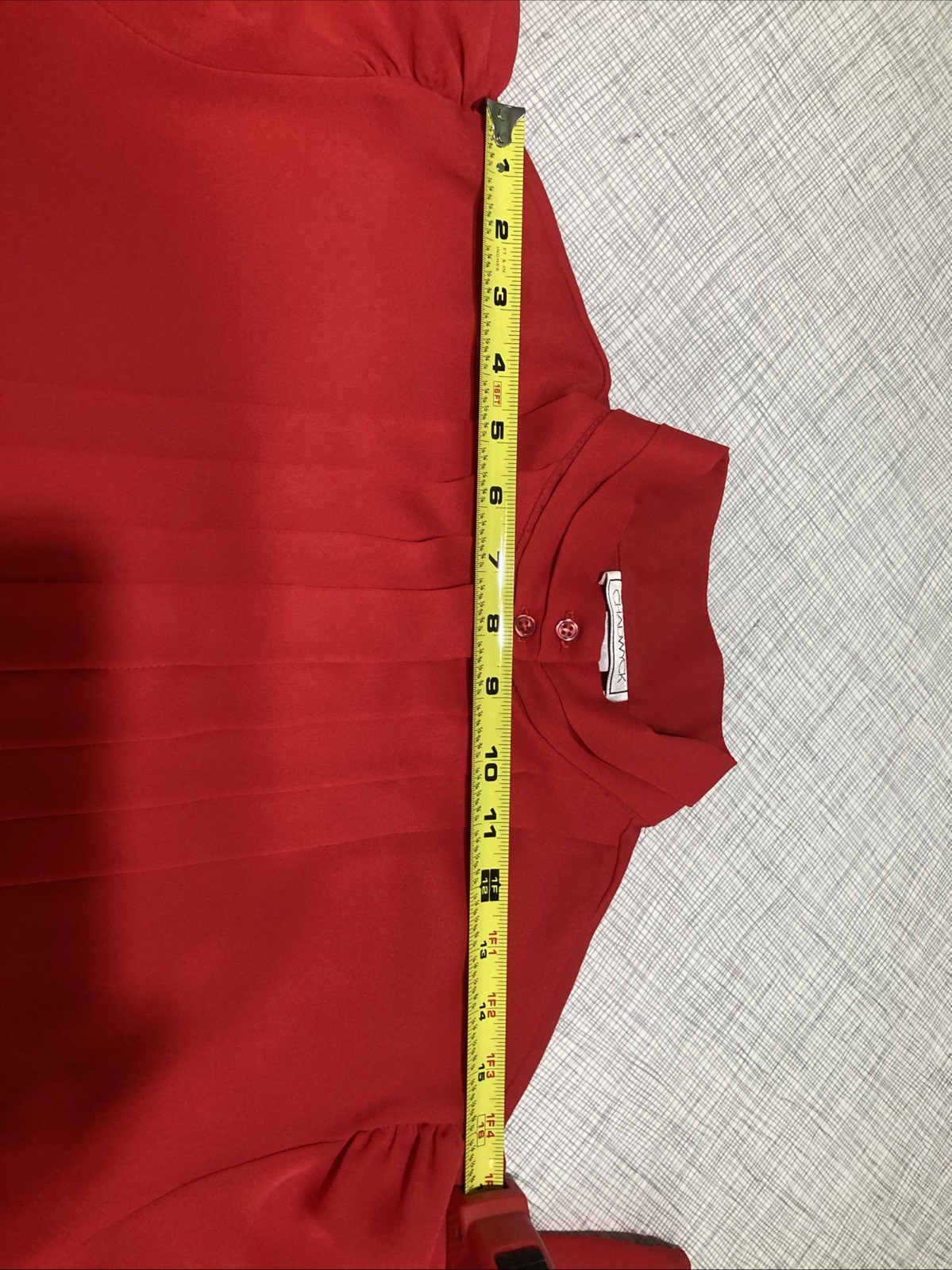 Vtg 80s Chadwyck Secretary Blouse 16 Red Pleats Tuxedo Crepe Sheer USA Mock Neck