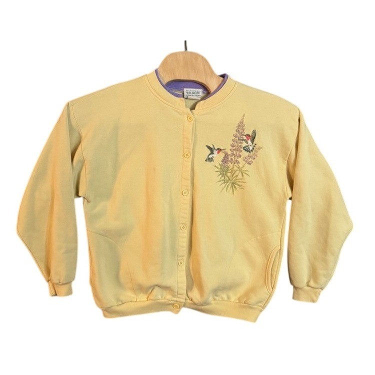 Vintage National Wildlife Federation Hummingbird Sweatshirt Cardigan Yellow L