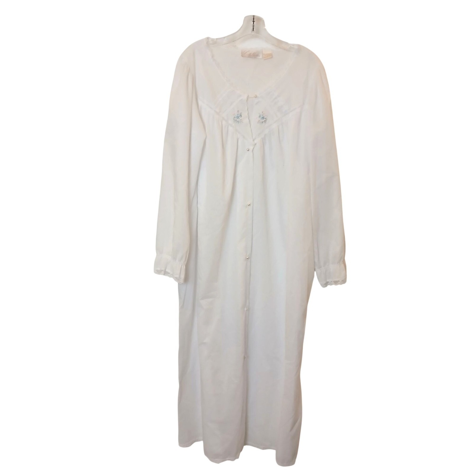 VTG Cotillion White Gown Robe Sz L Lace Floral Embroidery Pocket Cottagecore D22