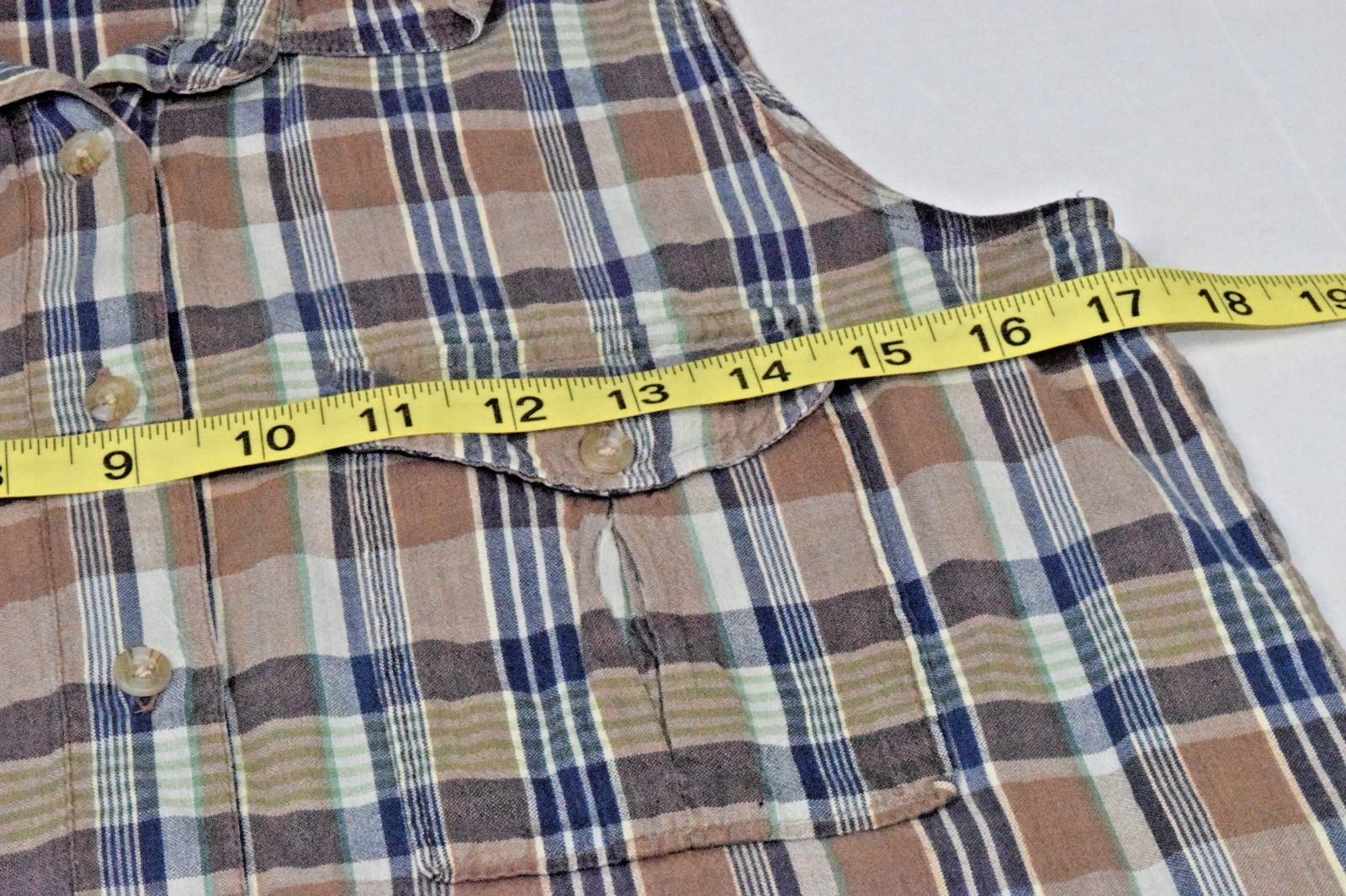 Vintage Sleeveless Shirt Limited America Size M 90s Brown Blue Plaid Cotton