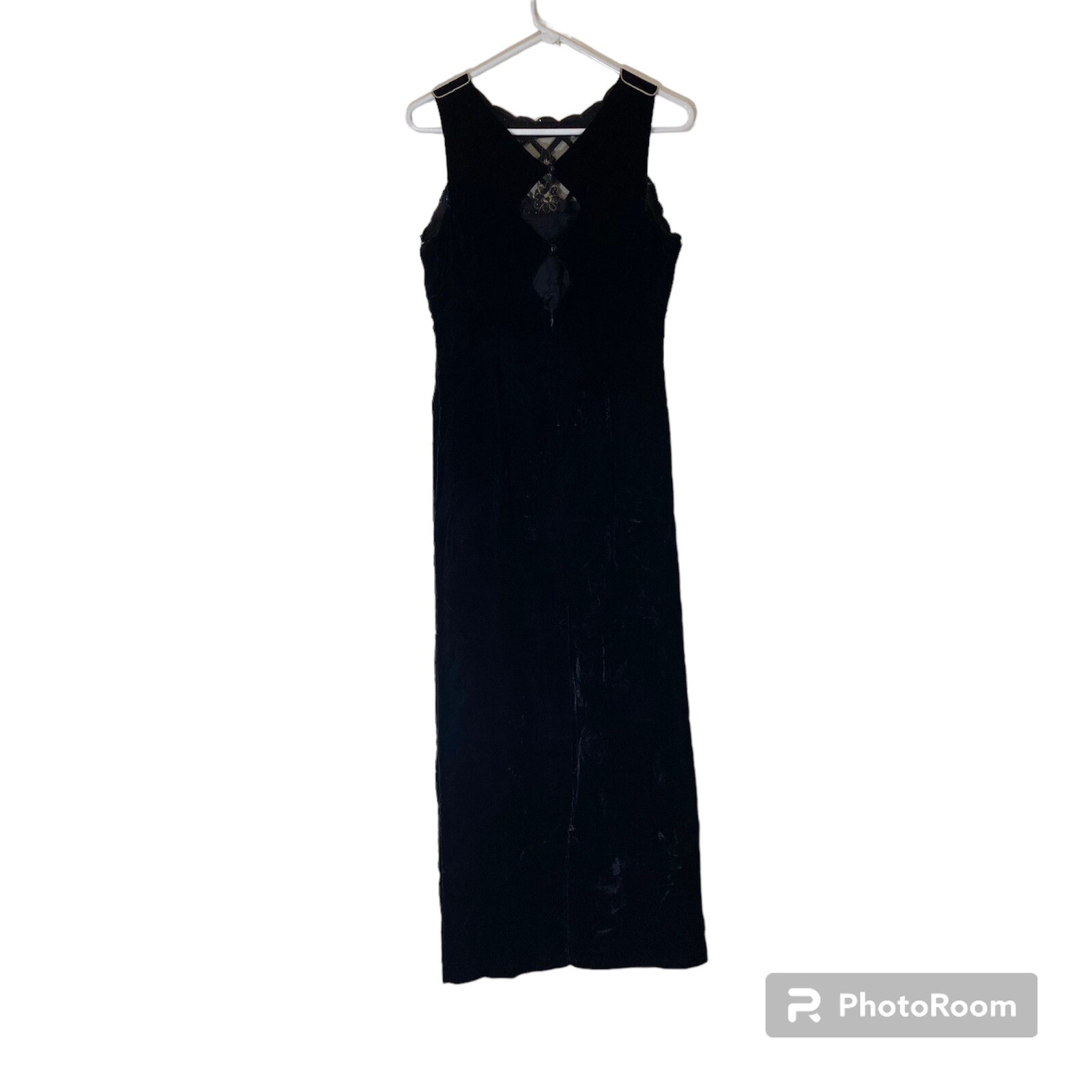 Vtg Scott McClintock Womens Formal Dress 6P Maxi Black Velvet Retro Glam Gold