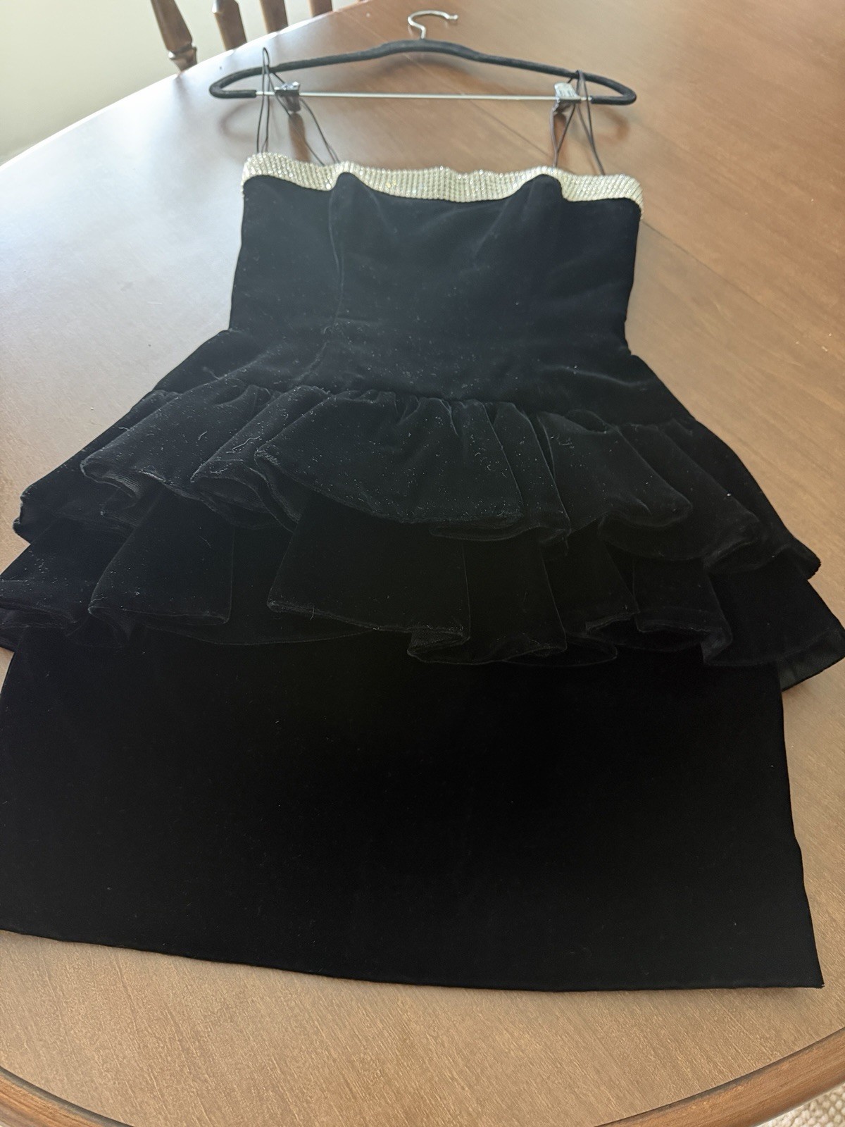 Women’s Vtg Strapless Black Velvet Dress Big Bow Rhinestones Size XS 80’s 90’s