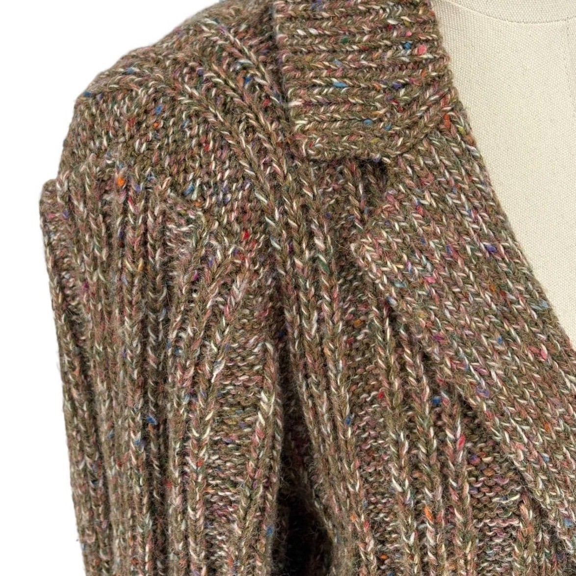 Vintage Joyce Cardigan Brown Multi Double Breasted Ribbed Shoulder Pads