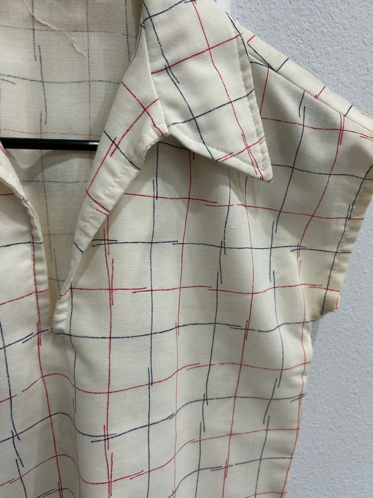 Vintage 1960s The Voyager Checkered Top Skirt Set Cream Red Casual Outfit Set