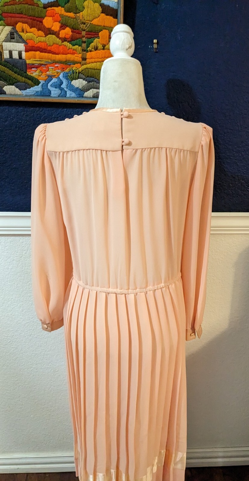 VTG Marinette 1970s Pleated Blush Pink Long Sleeve Dress Secretary Sz 10 Medium