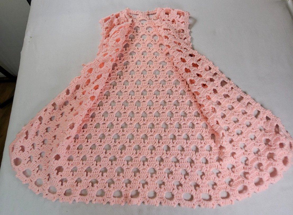 Vintage Pink Crochet Vest Handmade M/L Retro Granny Chic Boho