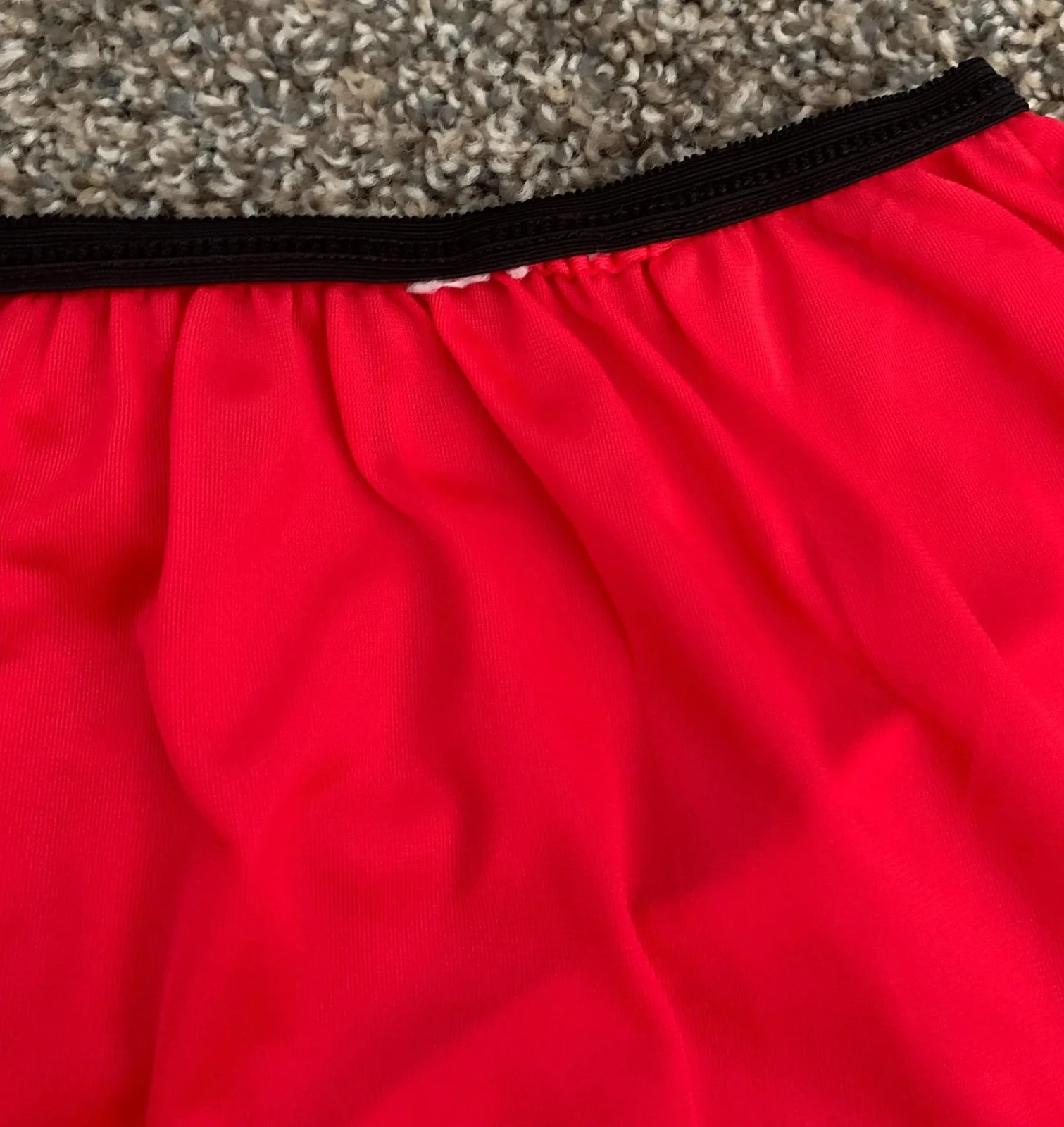 1960s Red Nylon with Black Lace Embroidered Half Slip Mini Skirt “I Love You”