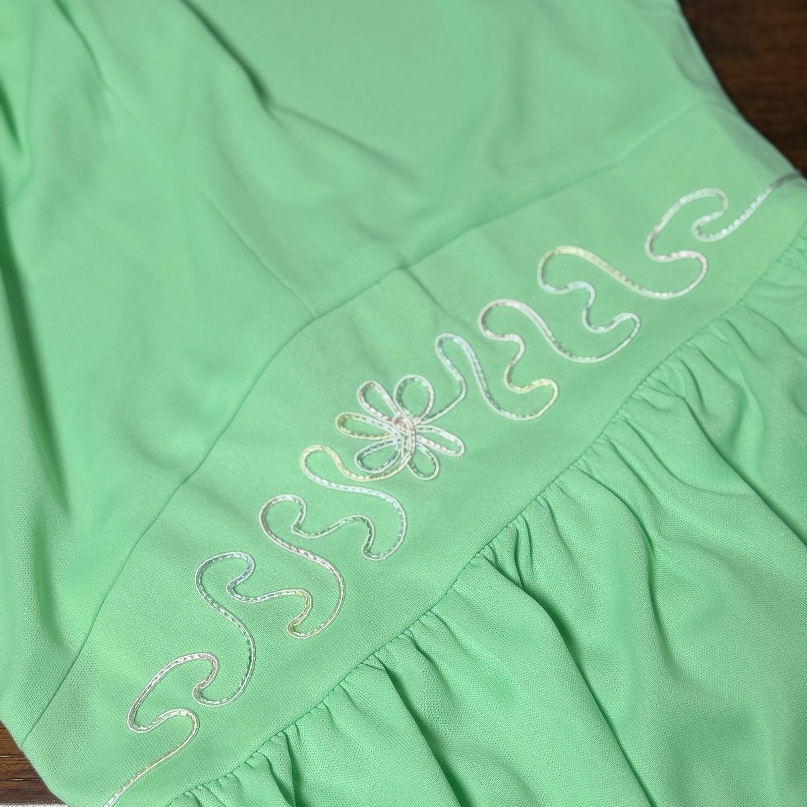 VTG Sears Mint Green Empire Waist Maxi Dress 1970’s Prairie Boho Cotagecore