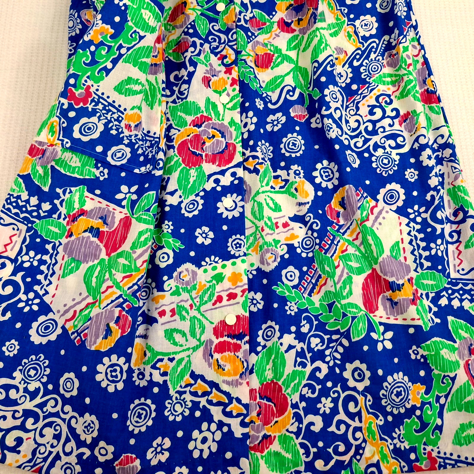 Vintage Lounge Around Women’s Size L 12 ? Snap Buttons Blue Floral Made In USA