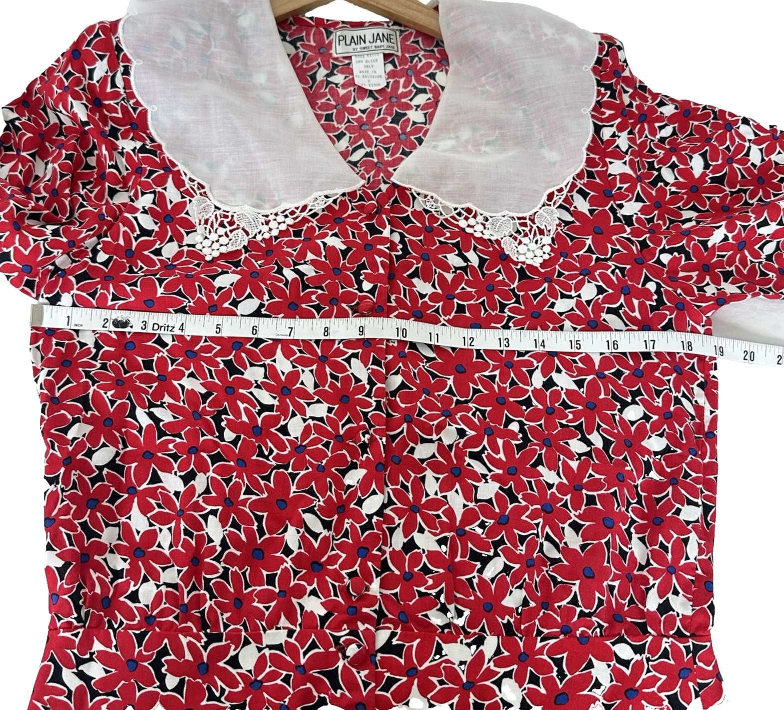 Vintage 90s Plain Jane Floral Fit & Flare Rayon Dress 9 Peter Pan Collar