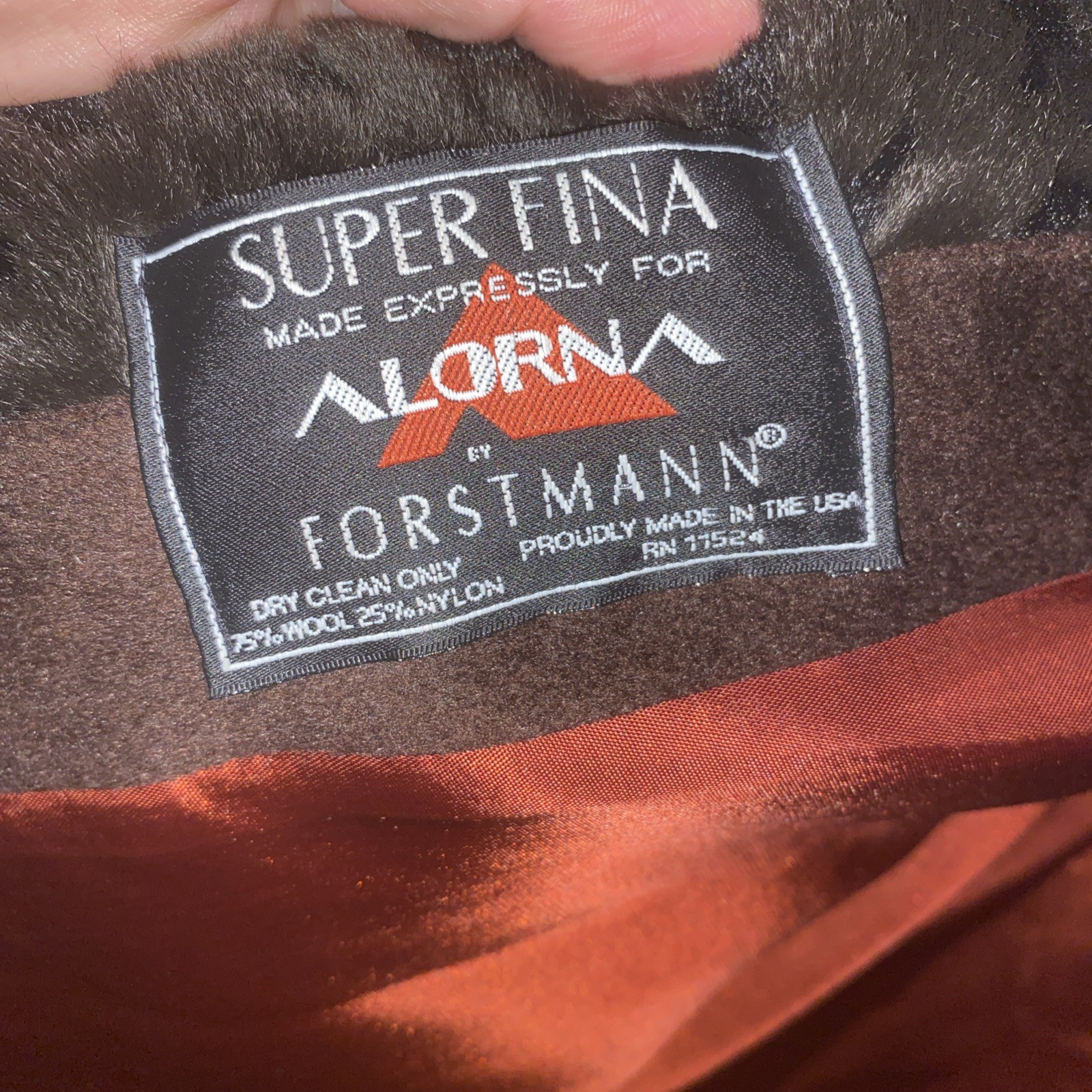 Alorna Brown Wool Coat with Black Faux Fur Trim, Vintage,75% Wool