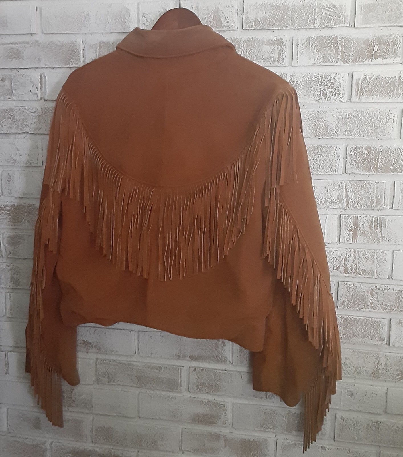 Vintage Handcrafted Mexican Leather Fringe Midriff Jacket L Snap Button NOTE
