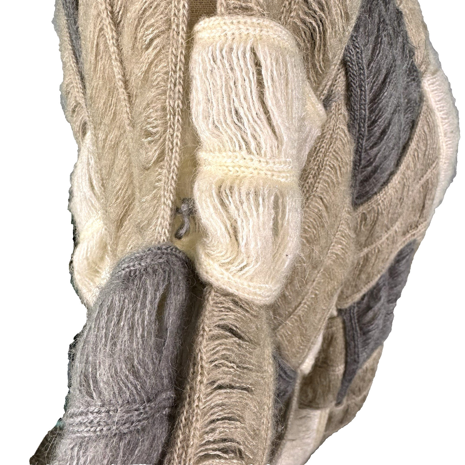 Textured Cardigan Sweater Mohair Patchwork Neutrals Vtg 80s Women Sz M Quiet Lux