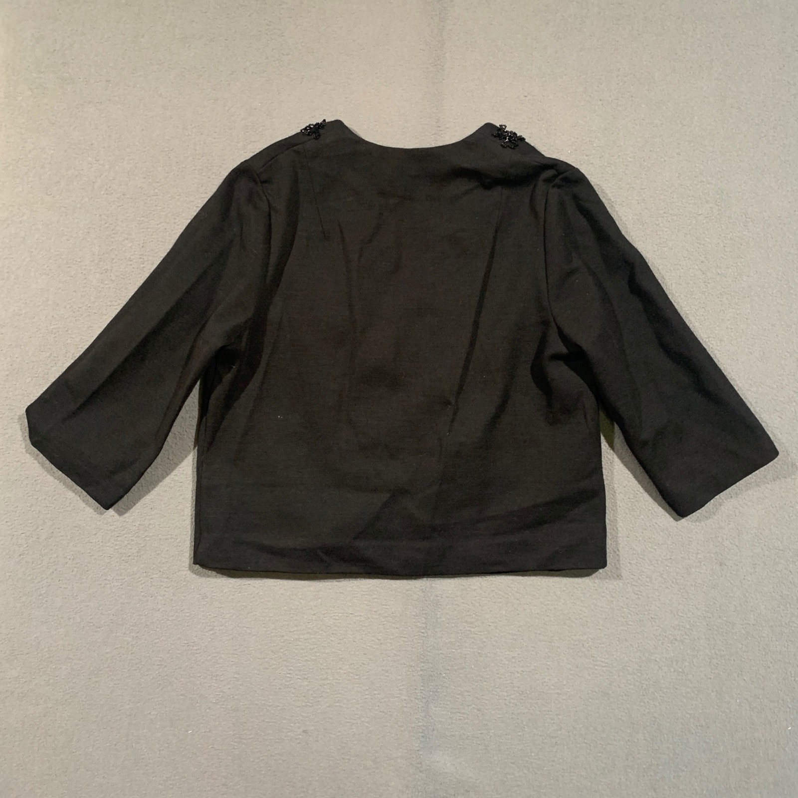 Paula Brooks Cardigan Jacket Womens M Black Wool Beaded Vintage Evening Cropped