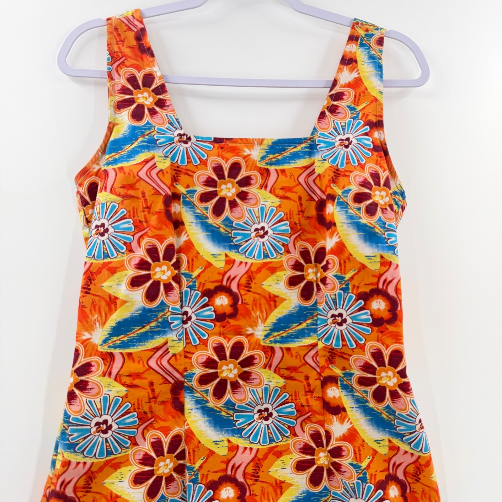 Sideout Vintage Y2K Floral Mini Dress Orange Cotton Tropical Sleeveless Size 7