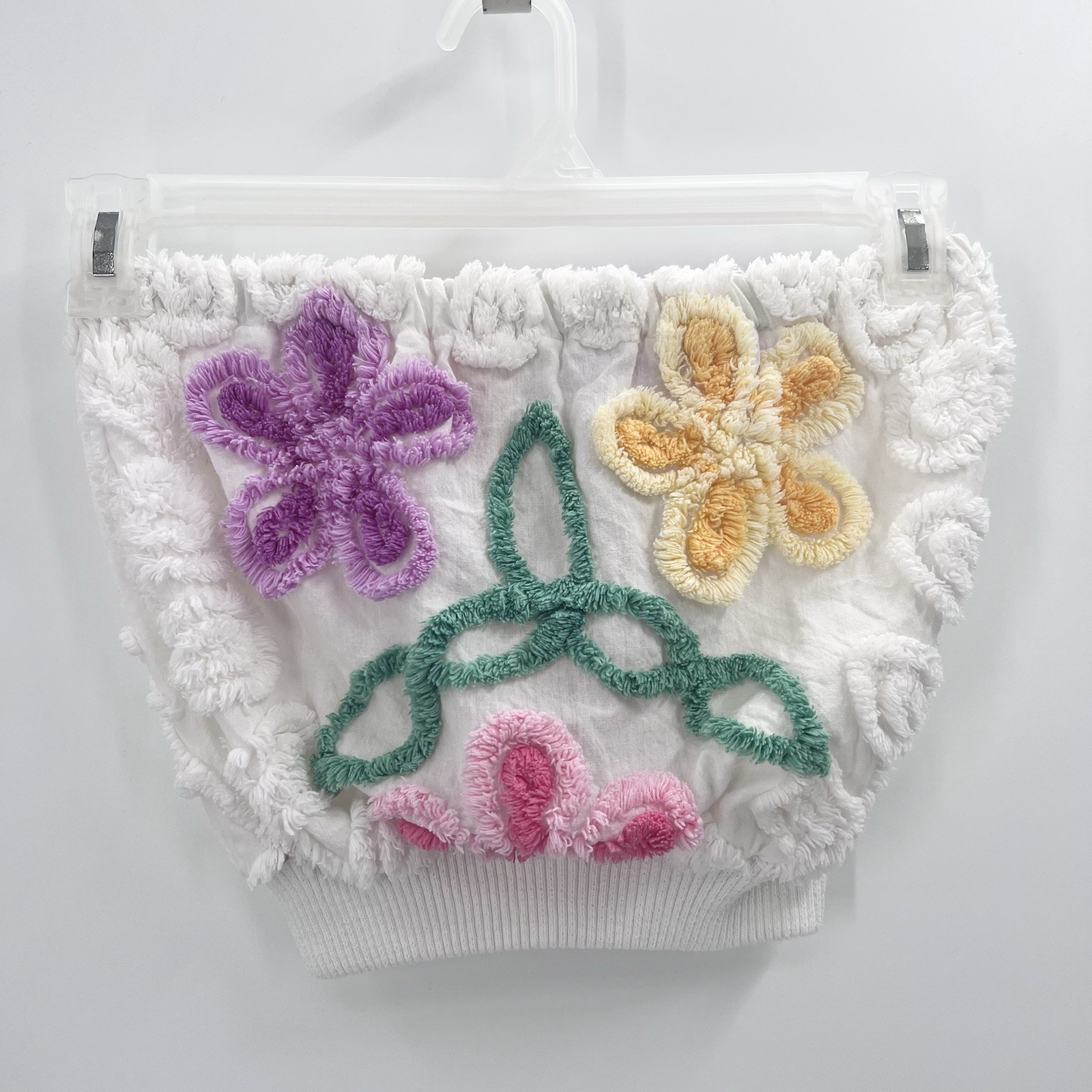 Vintage 70s Chenille Floral Tube Top Stretchy Strapless Womens Small