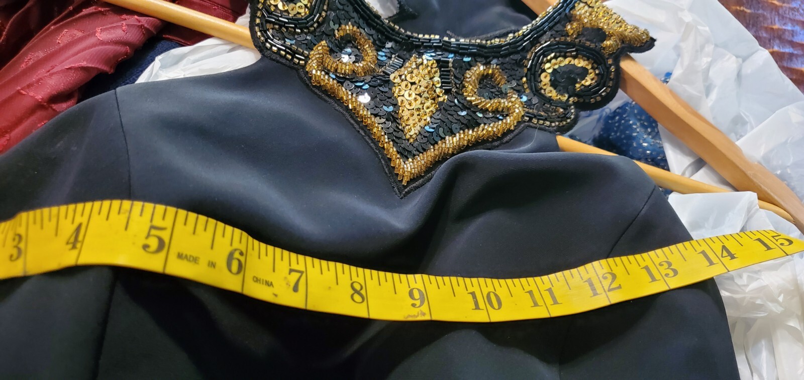 Vintage Niteline Beaded Sequins Backless Long black &gold Gown Small Med
