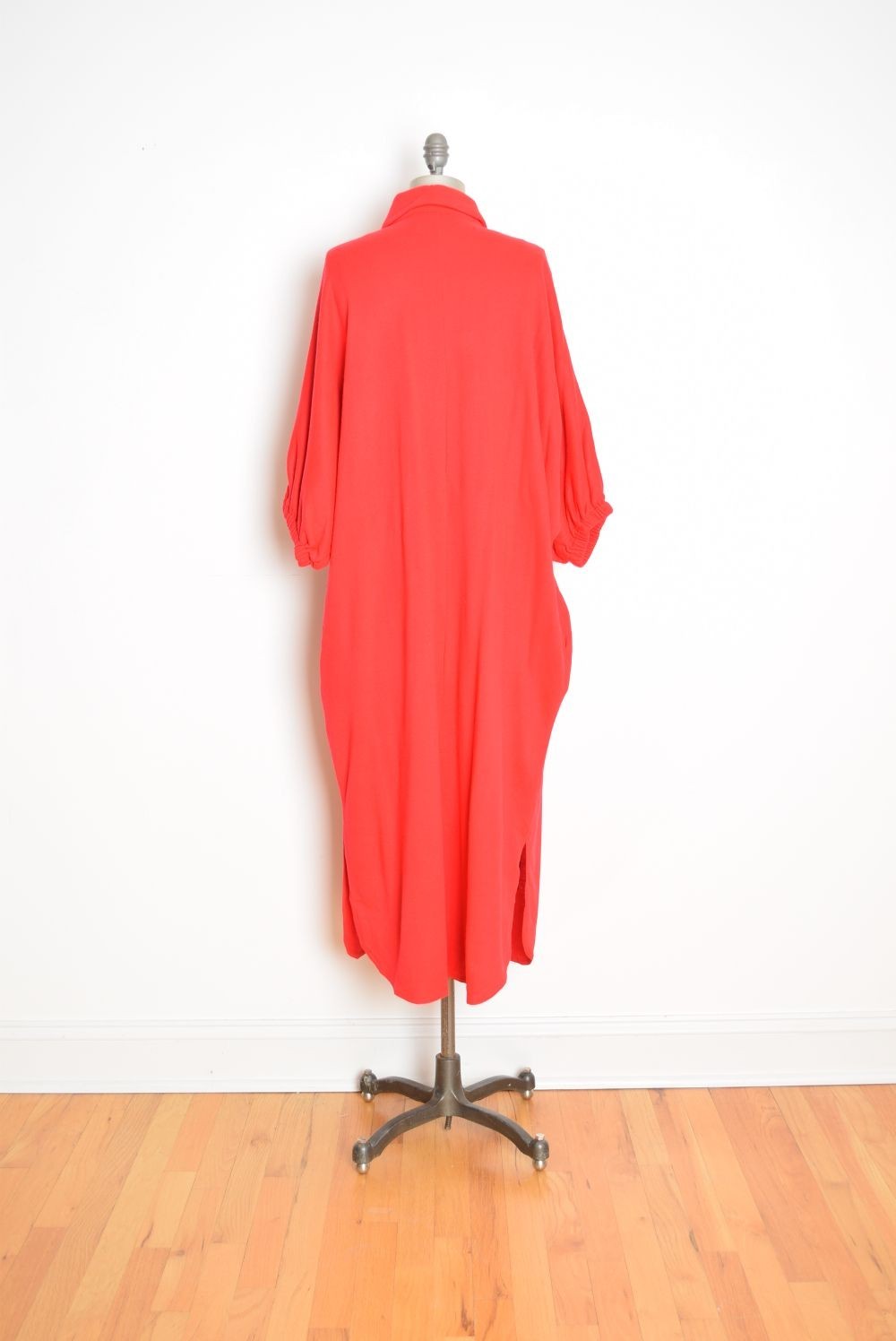 vintage 70s caftan dress David Brown red fleece draped disco batwing dolman maxi