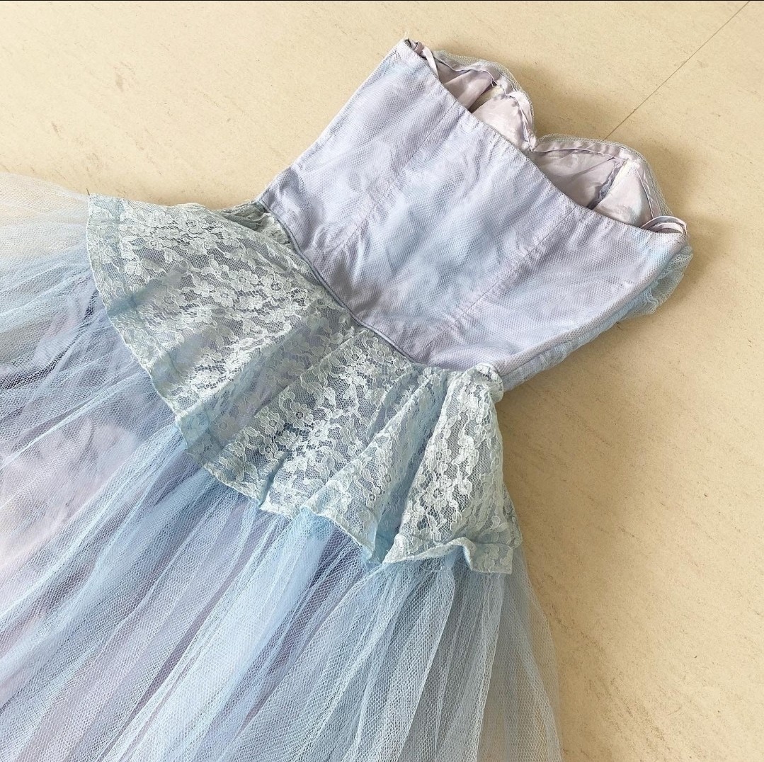 Ice Blue 50’s Prom Dress With Lace Peplum