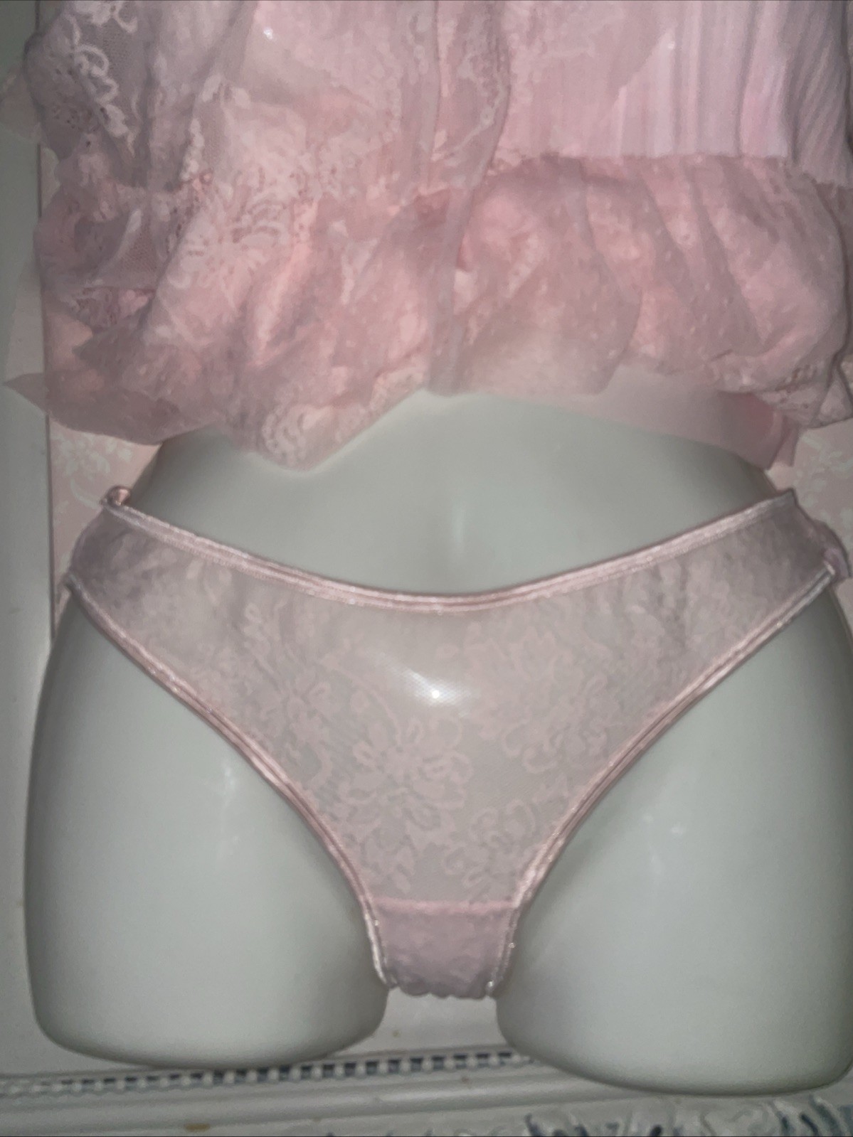 Victoria’s Secret Pink Tiered Lace Ruffled Cami Tank top L & Lace Panties M PJ