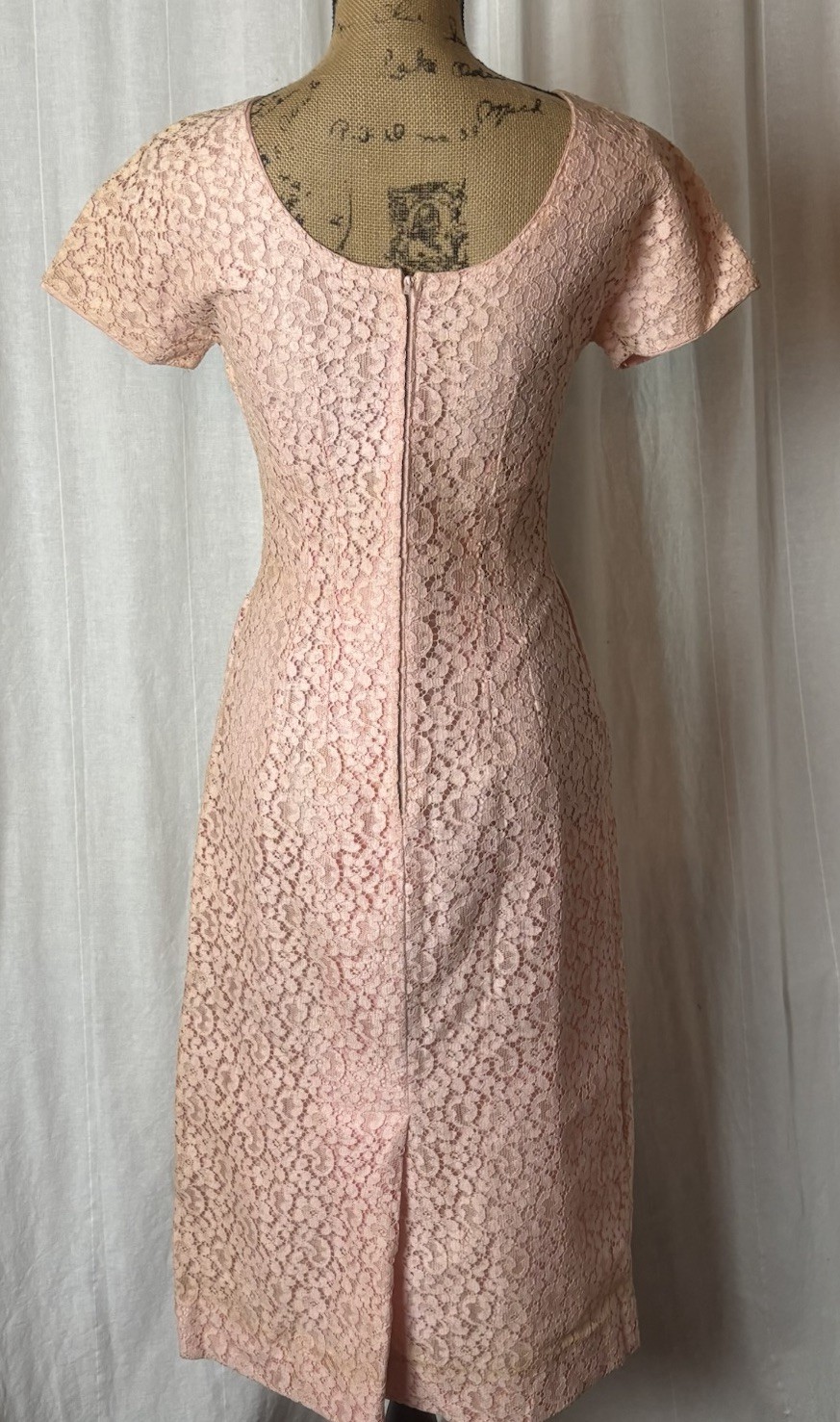 Vintage Pink Lace Body Con Wiggle Lined Cocktail Party Dress Sz S AS IS READ