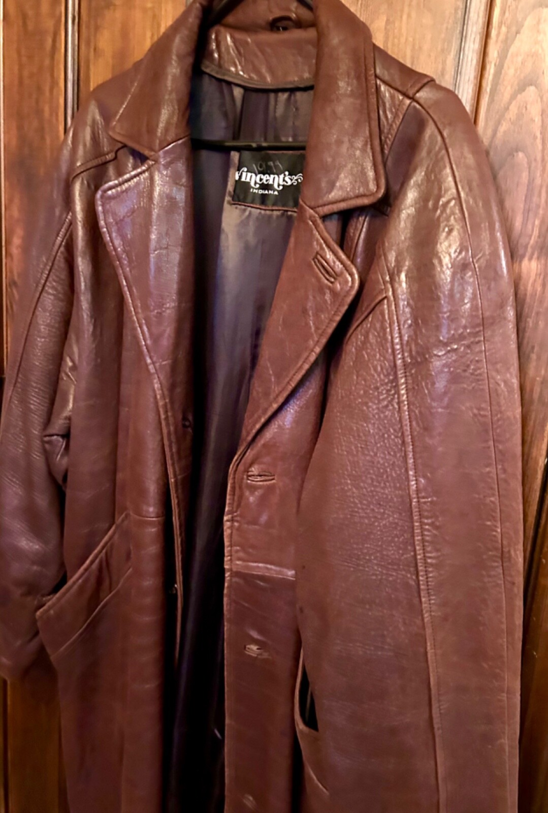 Women’s Long Brown Leather Midi Coat Vincent’s of Indiana Sz L