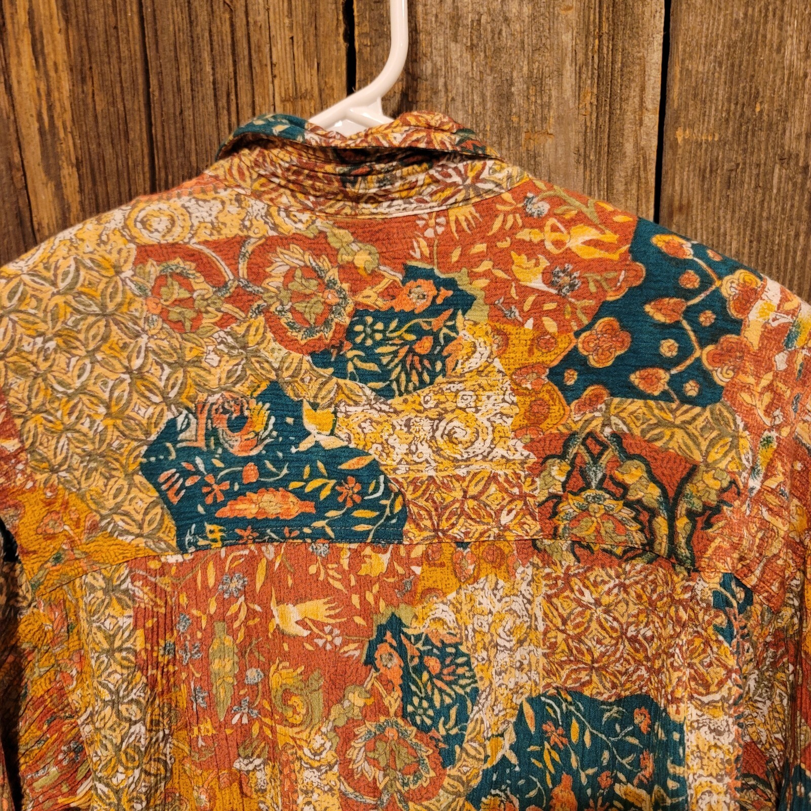Vintage Sk & Company Blouse Rayon Wrinkle Look Drawstring Button Up Long Sleeve