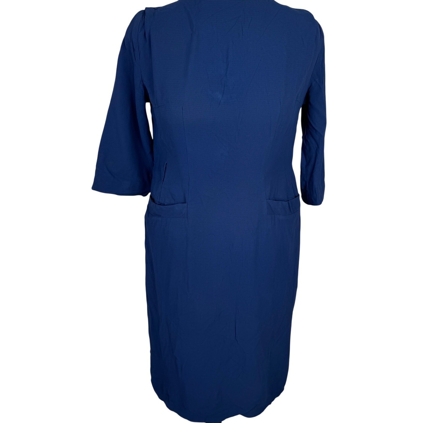 Vintage 1970s Navy Ribbed Shift Dress L XL Pinup Mod Secretary Project As Is