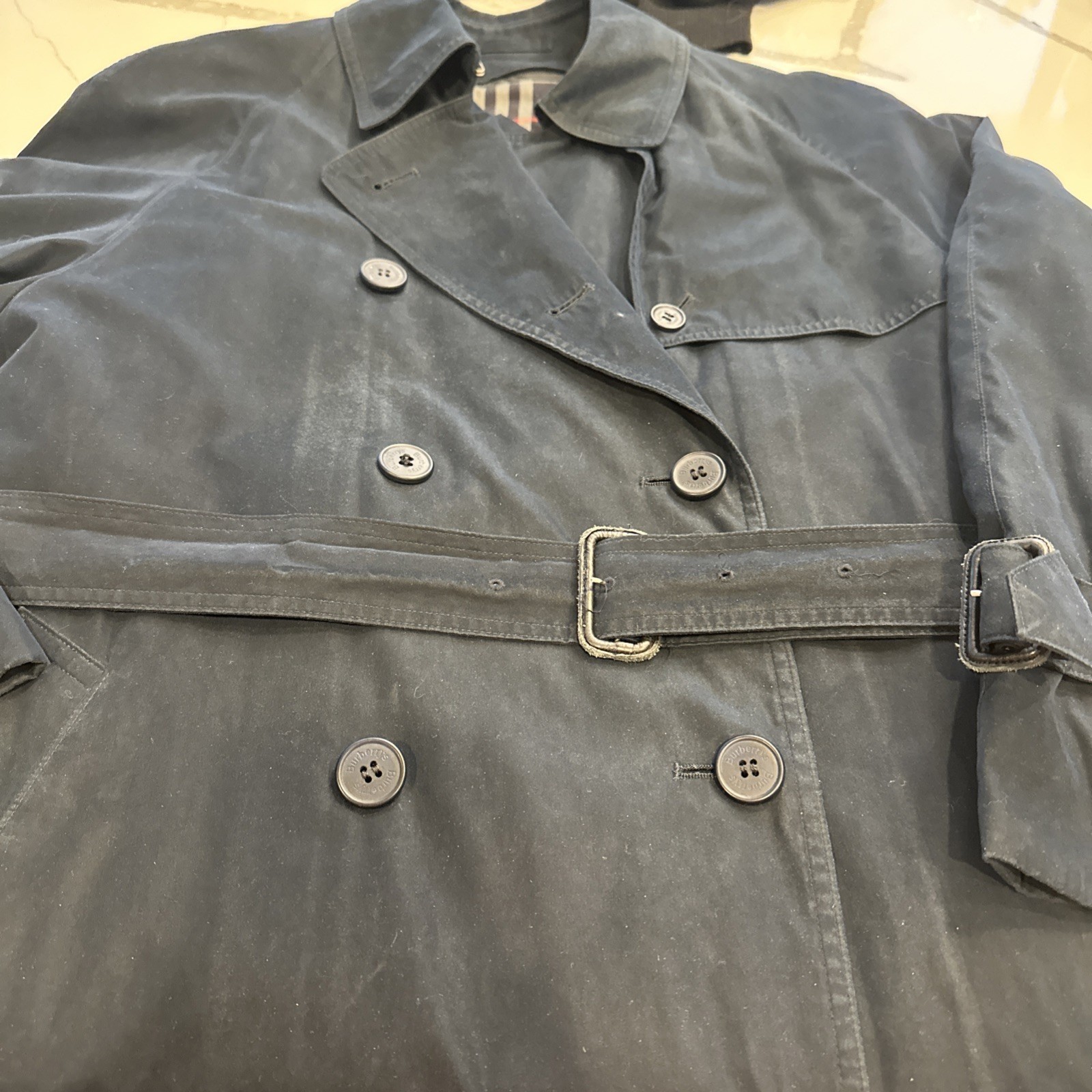 Burberrys’ of London Pre Y2K Vintage Nova Check Trench Coat Size 10 Navy Lined