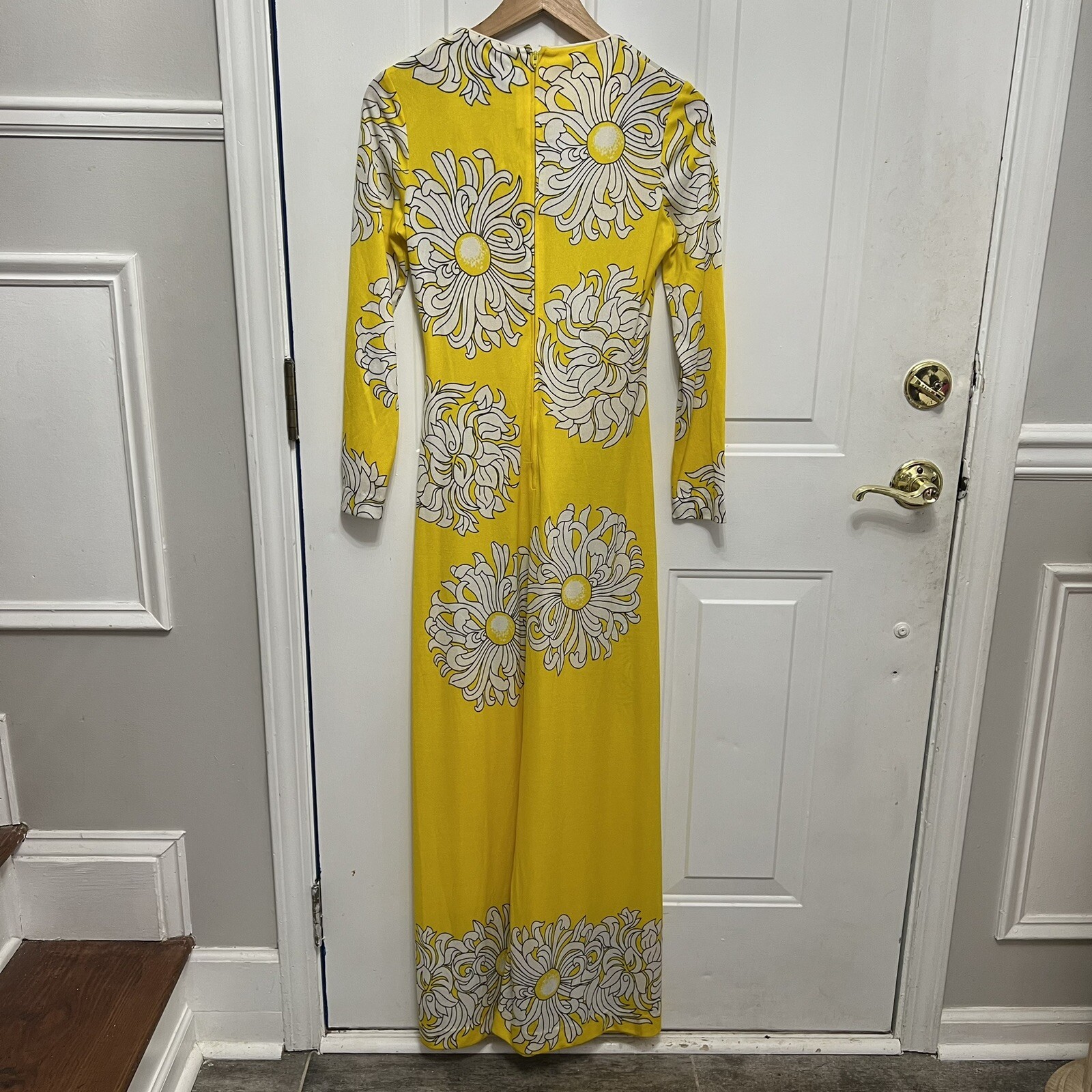 Mr. Dino Golden Door Vintage Maxi Dress Floral Yellow Women’s Size 8 **READ**