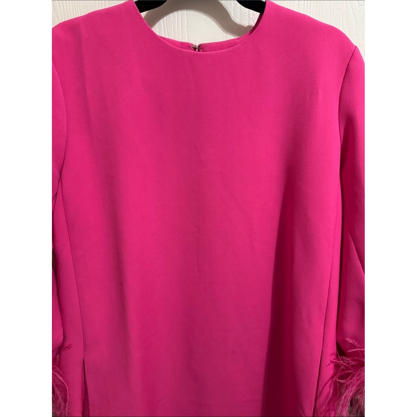Tuckernuck Hot Pink Feather Sleeve Cocktail Shift Party Dress Mod Ellie XL Retro
