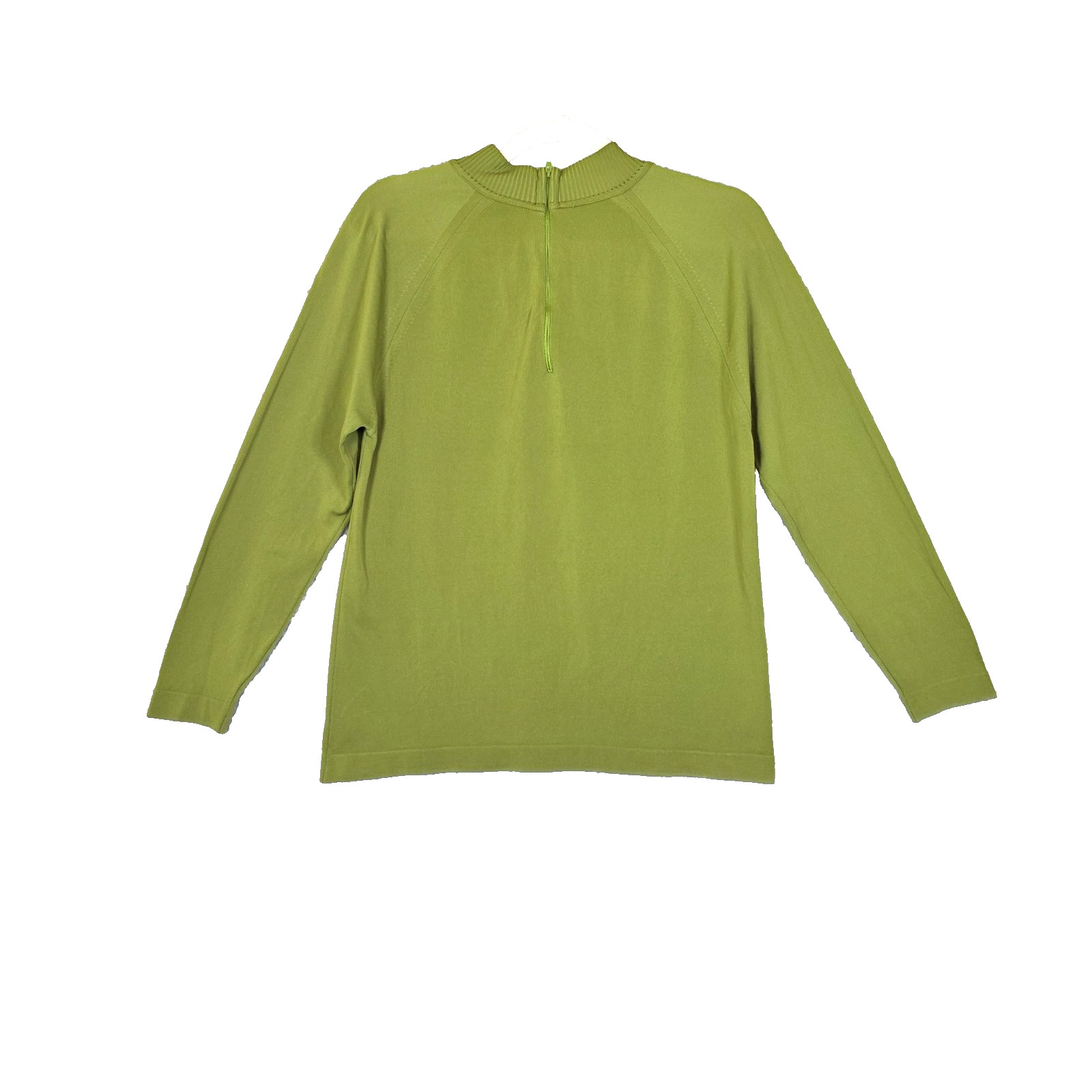 Island Knitwear California Vintage Chartreuse Green Mock Neck Back Zip Sweater