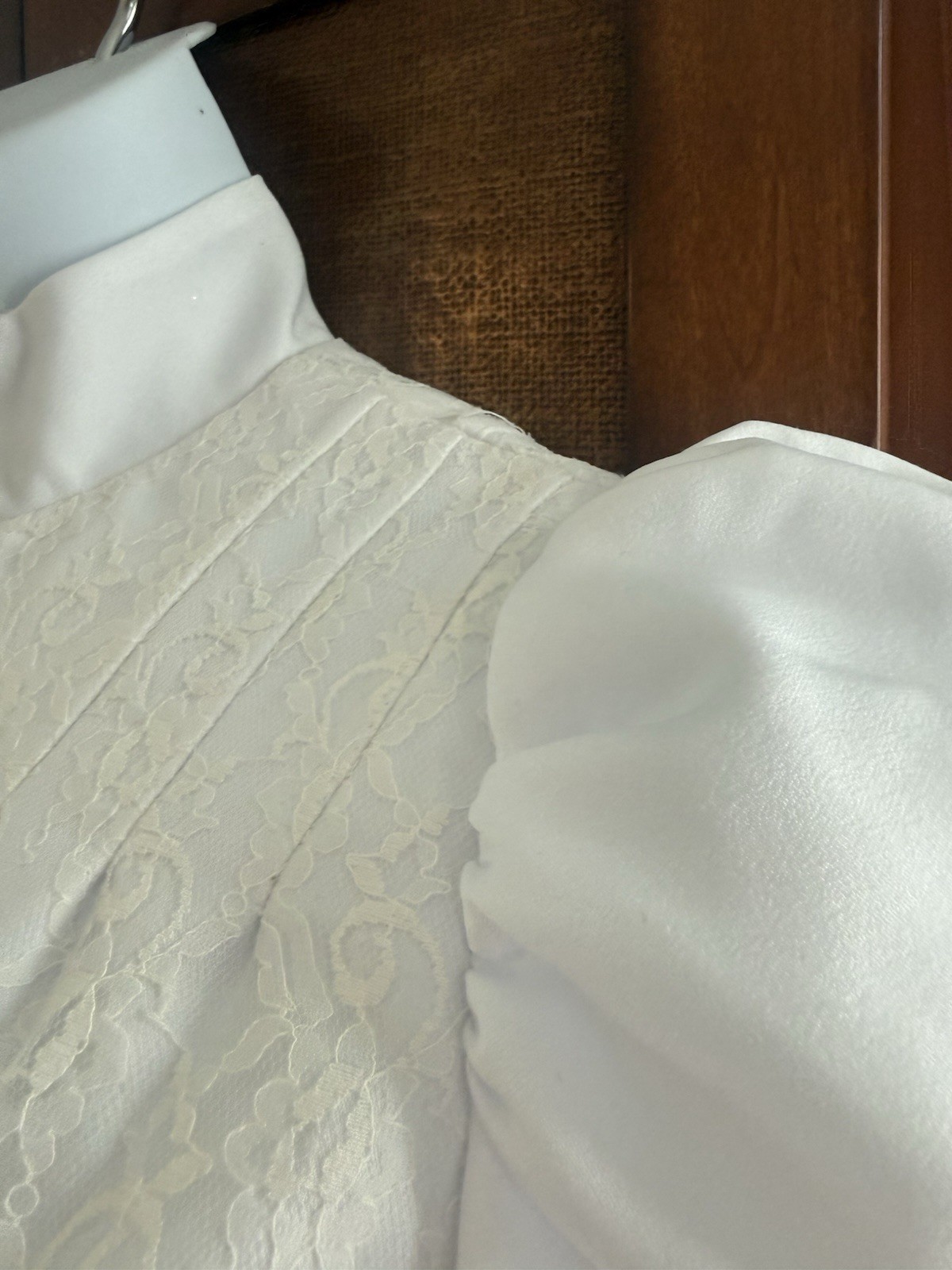 Handsewn 70s Prairie High Neck Wedding Dress Long Puff Sleeves Fits S Train