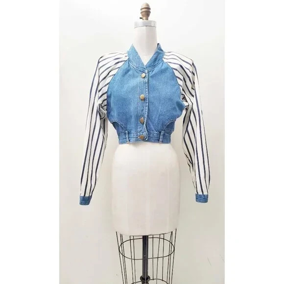 VTG 80s TICKETS Brand Cropped „UPSIDE DOWN PANT JACKET”. USA. S/XS.