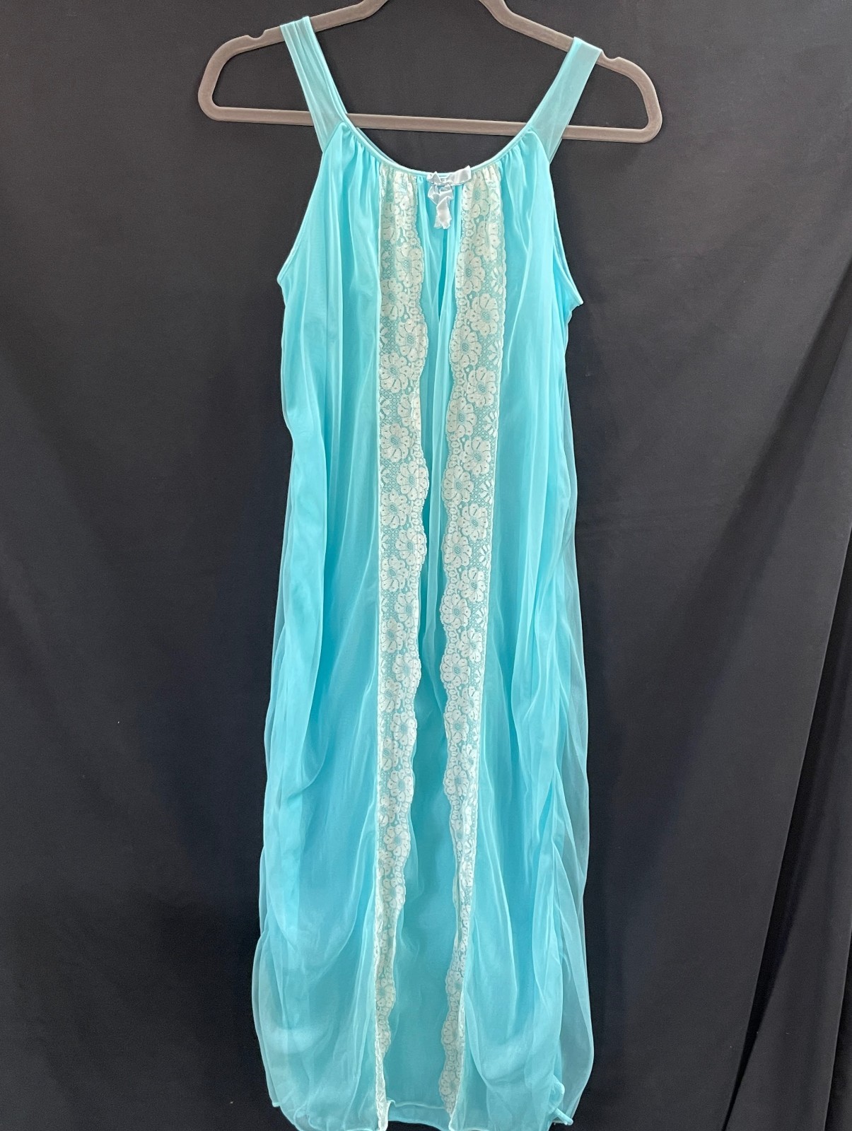 Radcliffe Lingerie Vtg 50s Lingerie Nightgown Ankle Length Blue Lace Size S