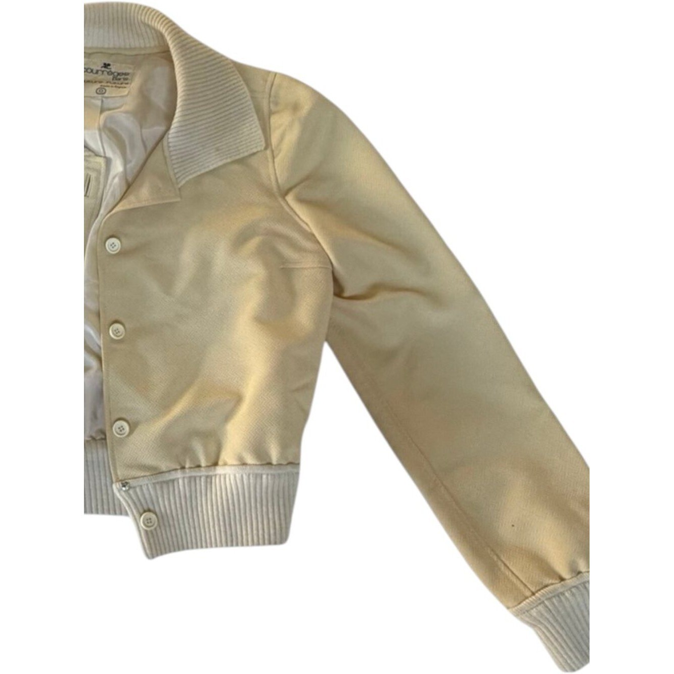 Vintage 1970s Courrèges Couture Future Herringbone Bomber Jacket SMALL