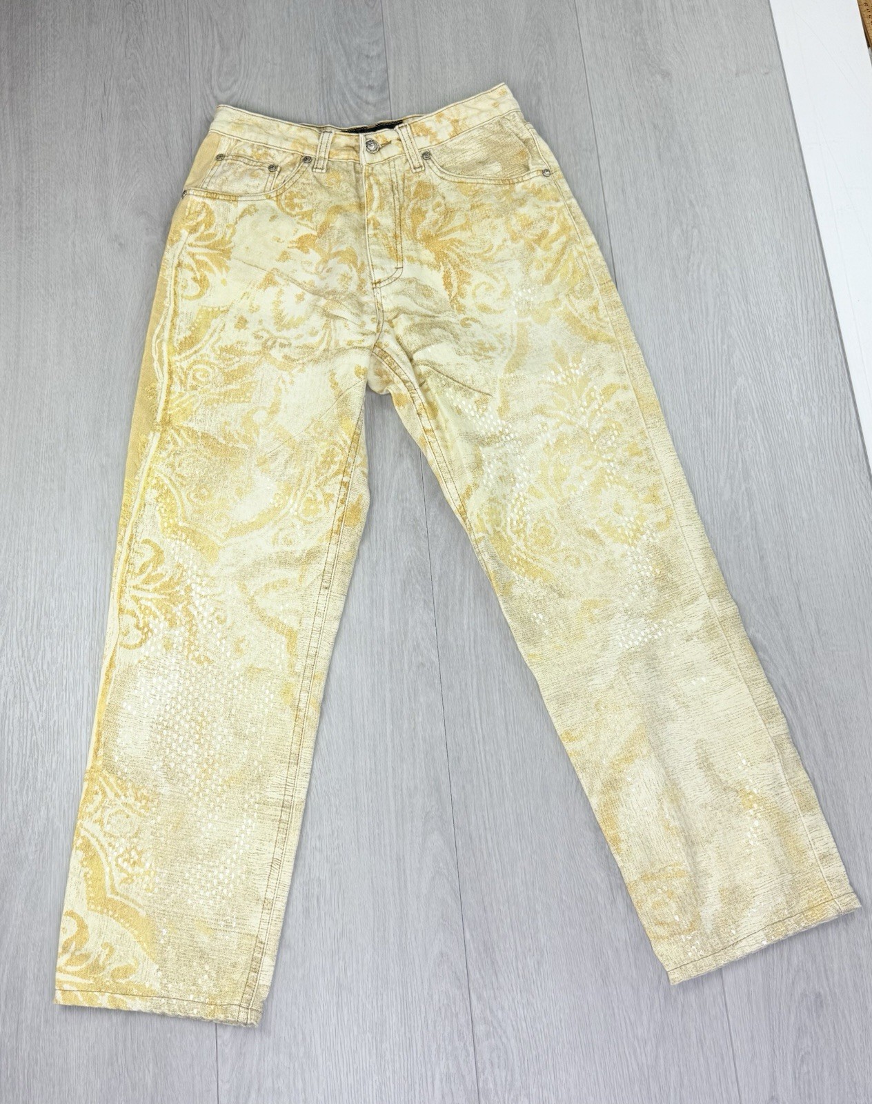 Vintage Roberto Cavalli 90s Funky Sand Blasted Denim Shimmer Jeans Small Italy