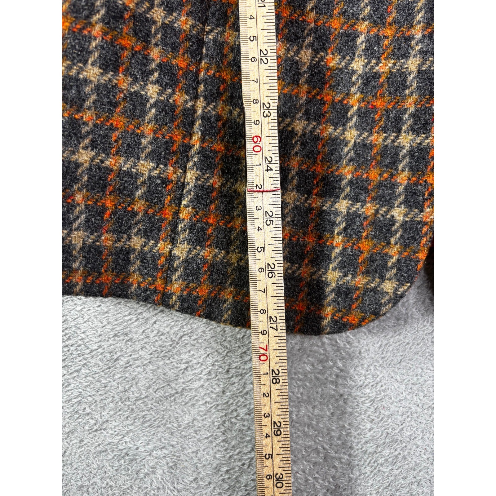 Peck & Peck Vintage Plaid Tweed Blazer Jacket Orange Grey Wool Blend Women S/M