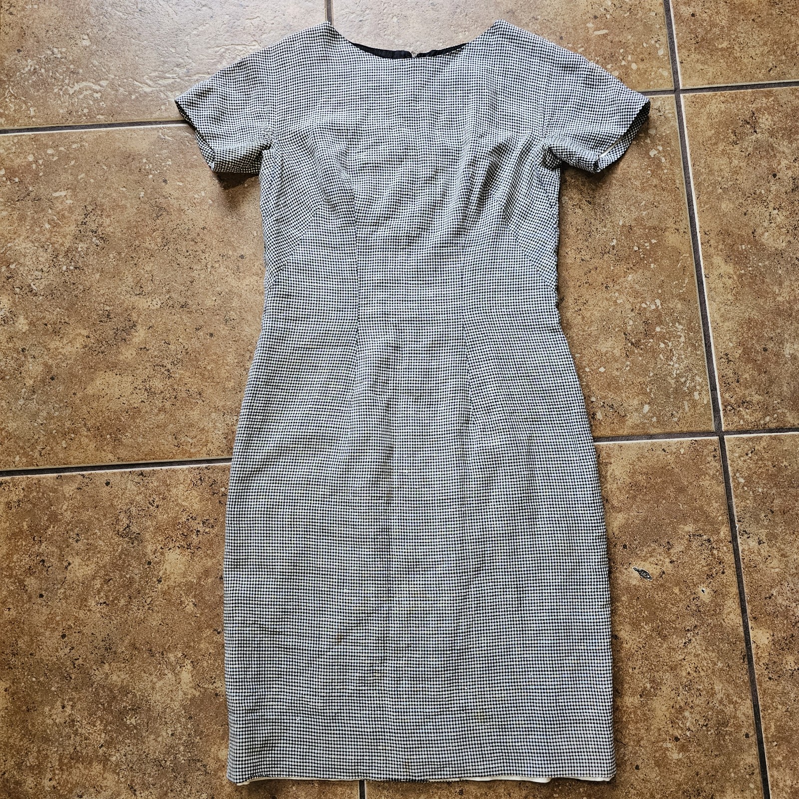 Vintage 50s Dress Midi Gingham Black White Lilli Diamond Darted Cocktail Work