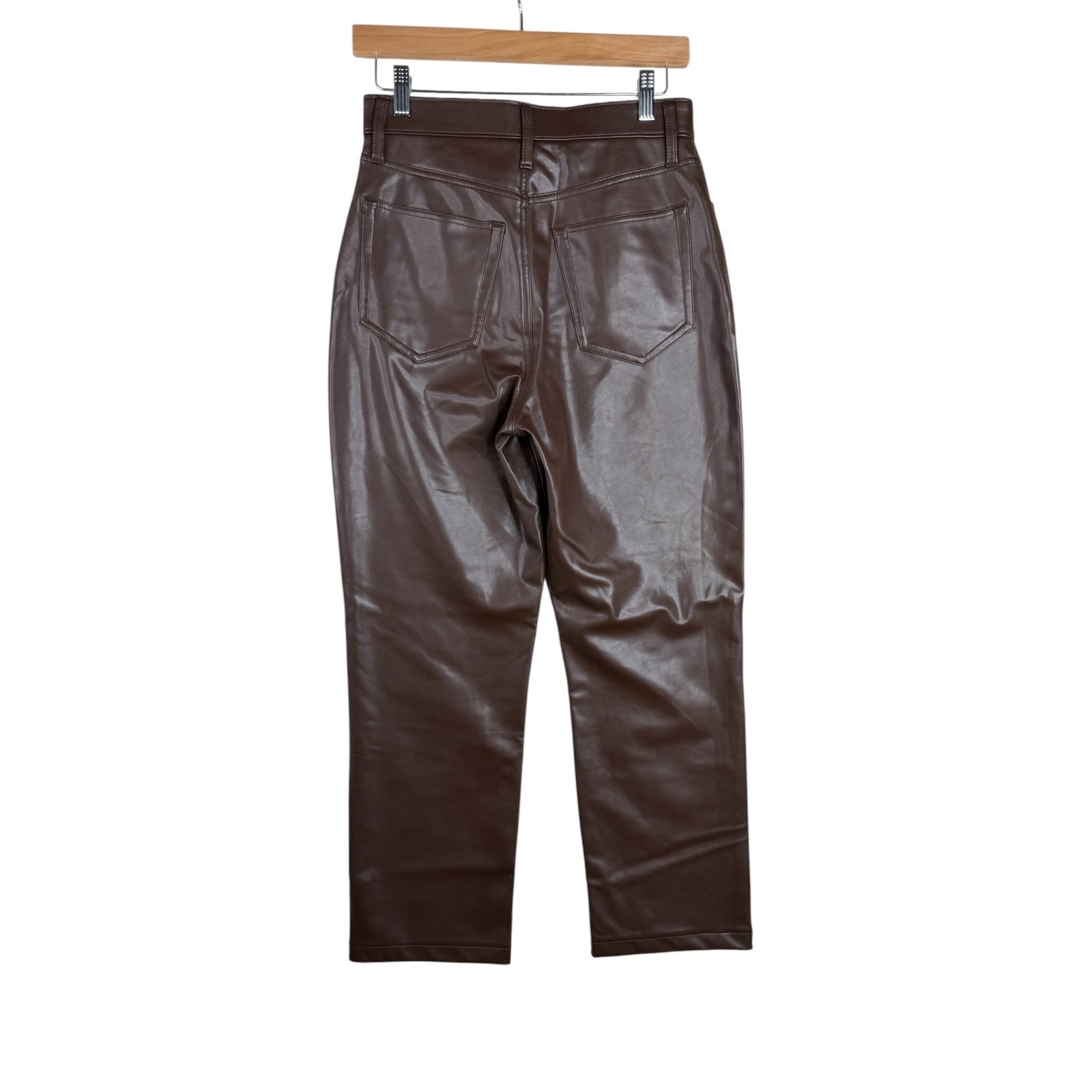 Abercrombie & Fitch Curve Love Vegan Leather 90’s Straight Pants size 4/27 Brown