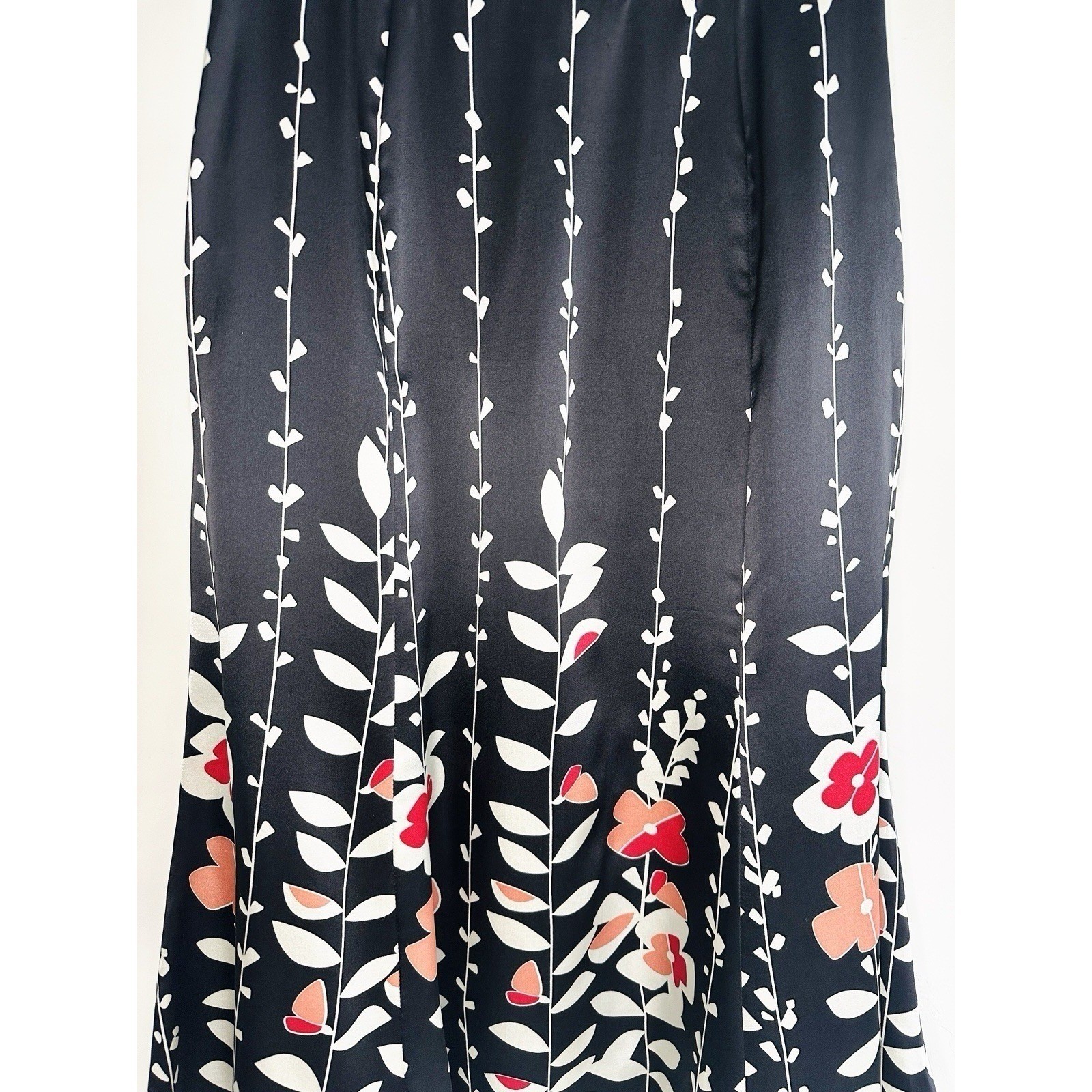 VTG Talbots 100% Pure Silk Floral Midi Skirt Size 6 Black Pink White Botanical