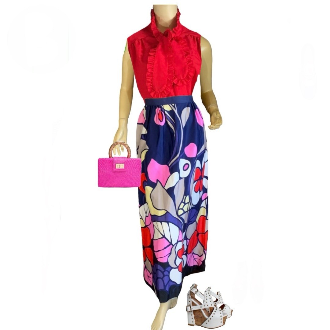 VINTAGE CIRCA 1970’S TORI RICHARD FLORAL PRINT MULTI COLOR SKIRT XSMALL