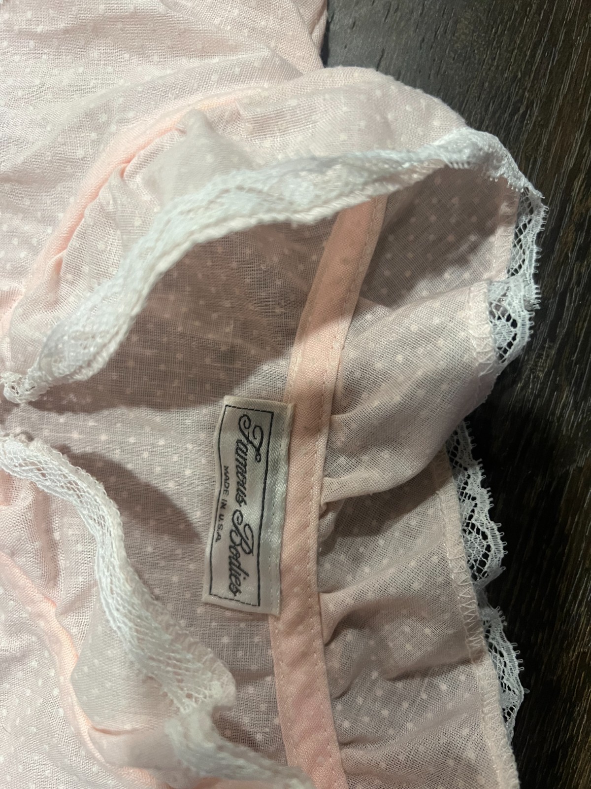 Sears Famous Bodies Short Vintage Nightgown- X-Small Adult – Pink Swiss Dot