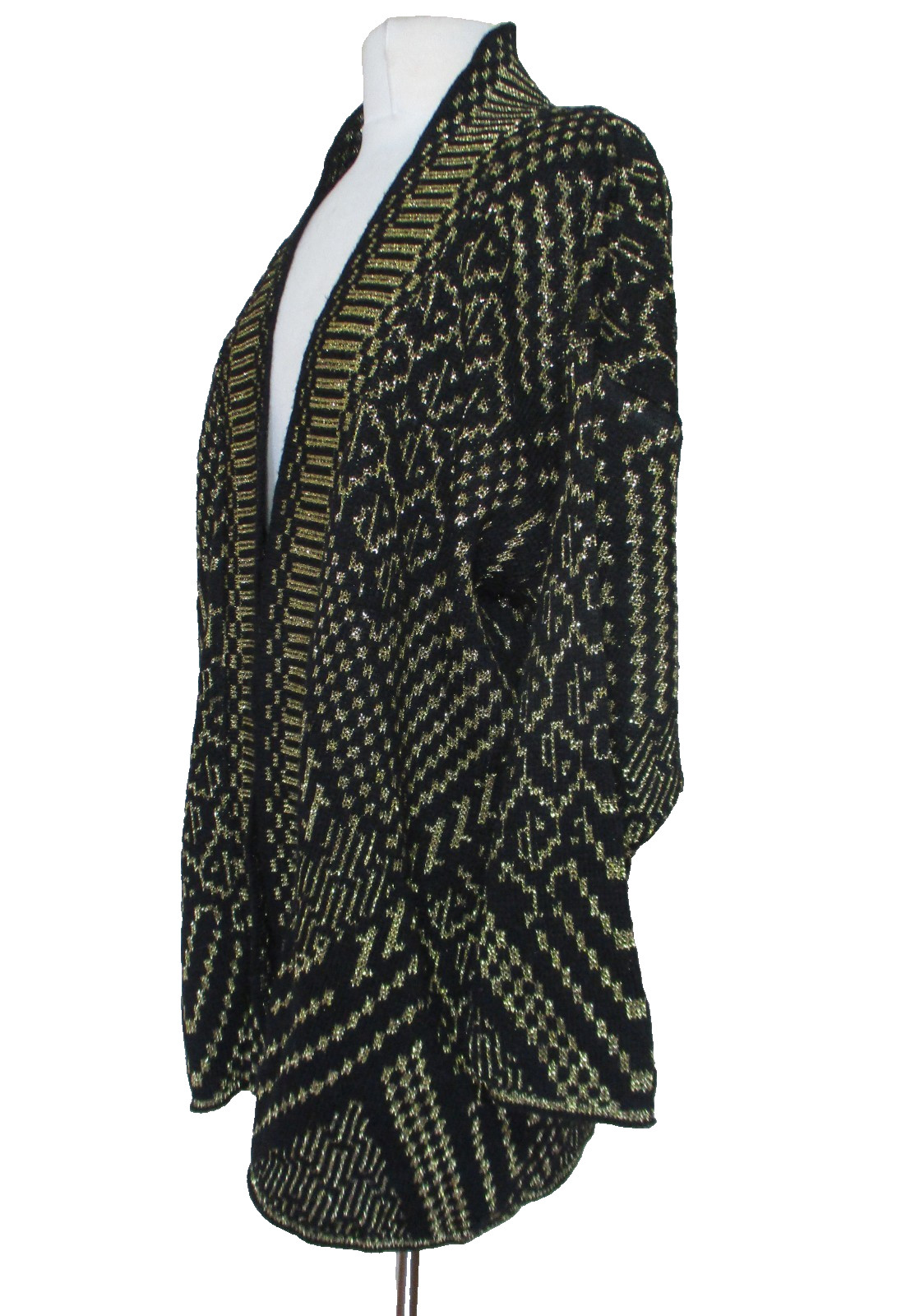 Vintage Parkway Knits Cardigan Sweater XL Women Black Metallic Gold